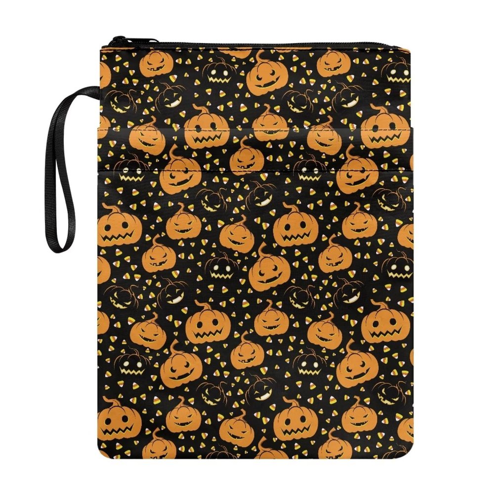NETILGEN Book Sleeve with Pumpkin Print, Zipper, and Pocket