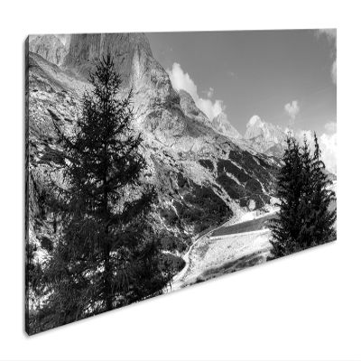 Canvas Wall Art: Mountains in South Tyrol, Majestic Heights Panorama, 100 x 50 cm, Black-and-White Effect