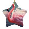 Pink Flamingo Ceramic Christmas Tree Hanging Ornament with Gold Ribbon view 1