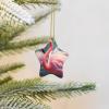Pink Flamingo Ceramic Christmas Tree Hanging Ornament with Gold Ribbon view 3