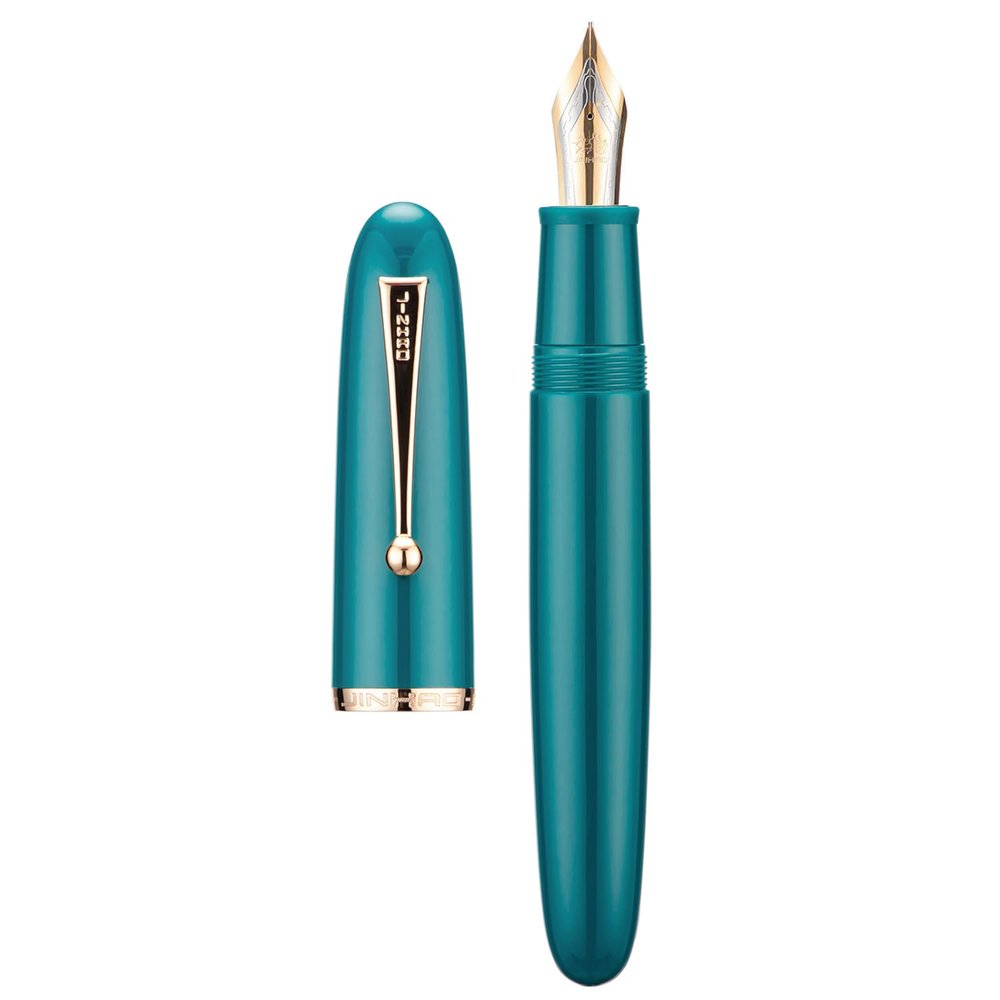 Asvine Jinhao 9019 Fountain Pen, Dadao Series #8, Fine Nib, Sea-Blue Acrylic Barrel with Gold Clip