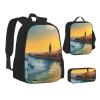 AthuAh Sunset in Barcelona Backpack Set for Girls and Boys with Lunch Bag and Pencil Case, 3-Piece Set, Black, One Size view 2