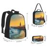 AthuAh Sunset in Barcelona Backpack Set for Girls and Boys with Lunch Bag and Pencil Case, 3-Piece Set, Black, One Size view 4