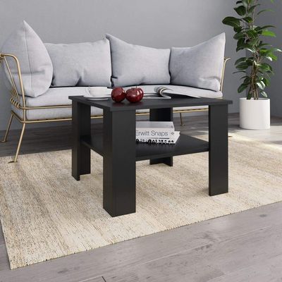 Hovothy Black Coffee Table, 60 x 60 x 42 cm, with Storage Shelf