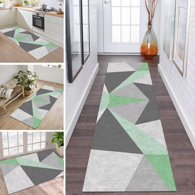 ZDYHMrj Washable Non-Slip Hallway Runner Rug, Gray/Green/Black, 120 x 350 cm