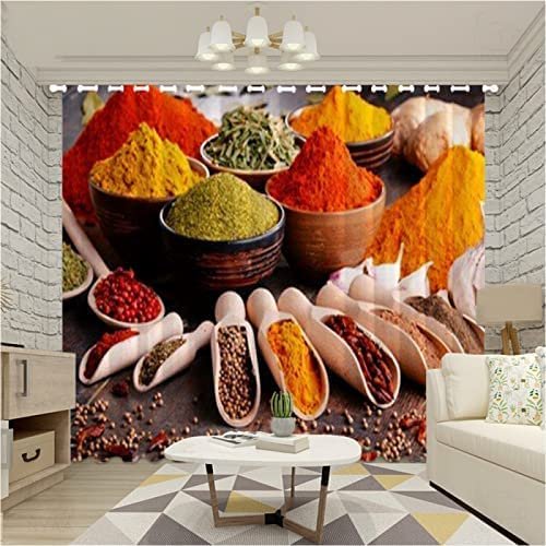 Spice Chili Kitchen Blackout Curtains with Eyelets, 3D Printed Polyester, 170 x 200 cm