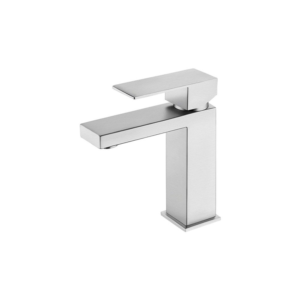 304 Stainless Steel Square Single-Hole Hot and Cold Bathroom Sink Faucet, Silver