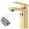 304 Stainless Steel Square Single-Hole Hot and Cold Bathroom Sink Faucet, Silver view 3