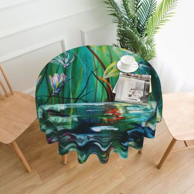 FAIRAH Round Printed Tablecloth with Dragonfly Design, Washable