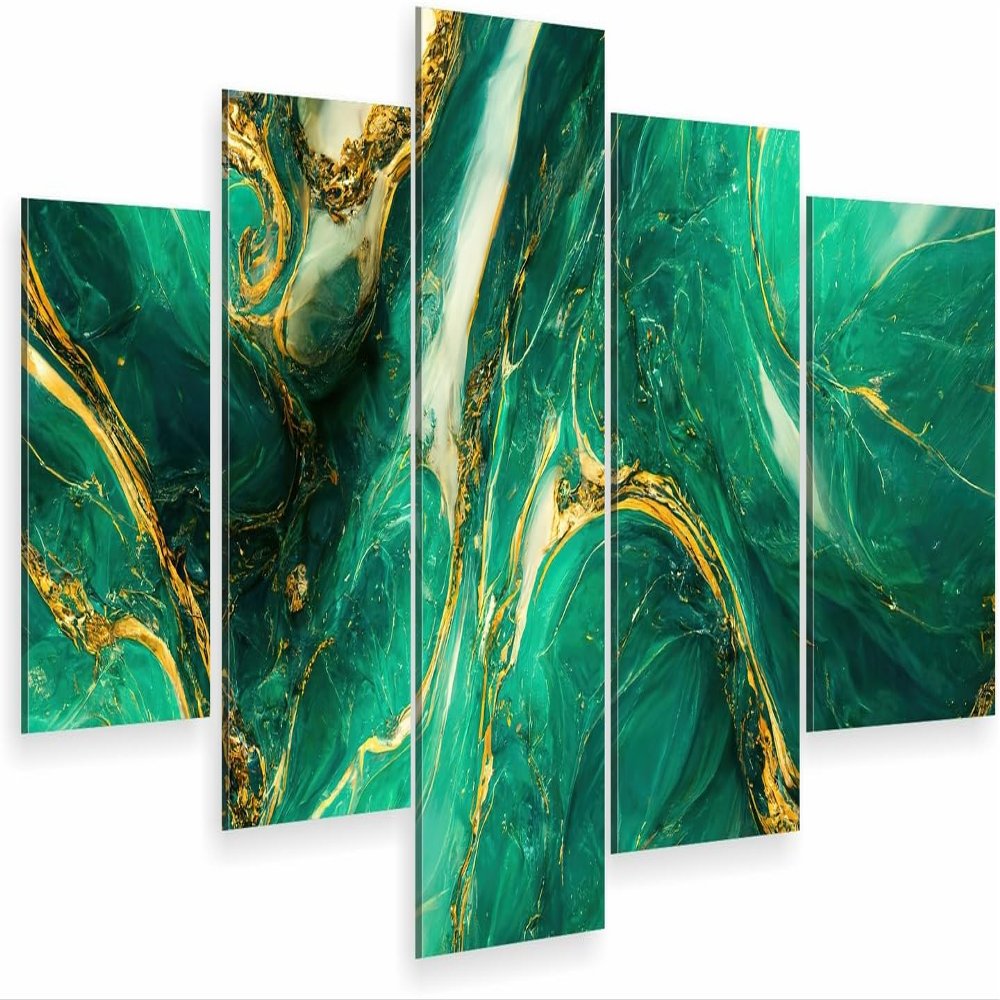 HUBDECO 5-Piece Emerald Marble Canvas Wall Art, 158 x 90 cm