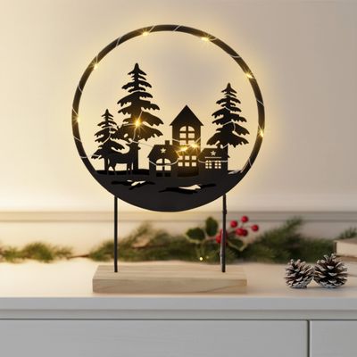 Spetebo Black LED Christmas Decoration Display, 37 x 25 cm, Metal Silhouette with 15 Warm-White LEDs, Timer