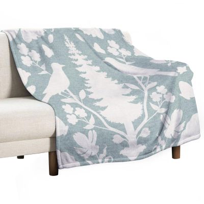 Chenonceau Fleece Blanket with Birds and Plants, Aquamarine, 60 x 80 in, Soft Plush Throw Blanket for Children, Babies, Boys, Girls and Adults