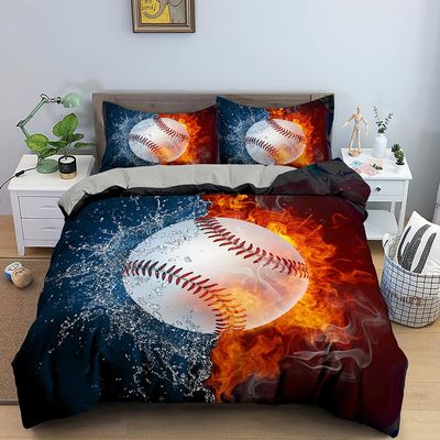 GIENDI Tennis Duvet Cover Set 200 x 200 cm, Water Fire White Tennis Ball Design, 3-Piece Microfiber Bedding with Zipper and 2 Pillowcases, 80 x 80 cm, OEKO-TEX Certified