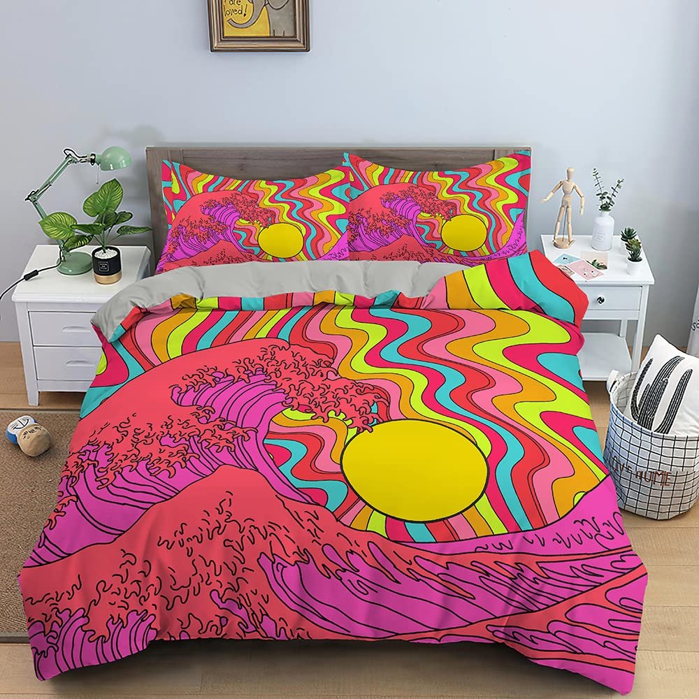 220 x 240 cm Ukiyo-e Wave Sunset Japanese-Style Microfiber Duvet Cover Set