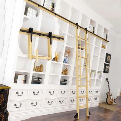 Rolling Library Ladder Hardware Kit, Sliding Rail with Wheels, Hardware Only