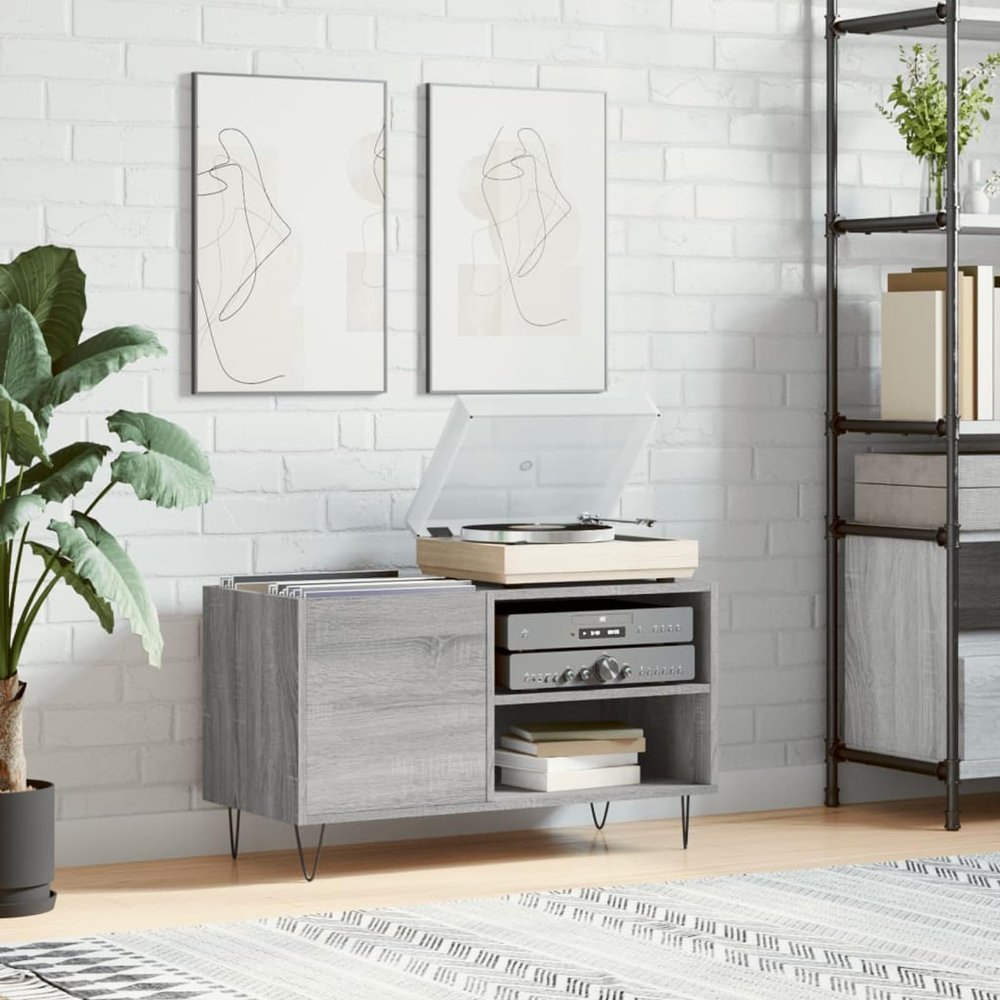 Homgoday Gray Sonoma Vinyl Record Cabinet 85 x 38 x 48 cm, Engineered Wood, Industrial Style, Model 831706