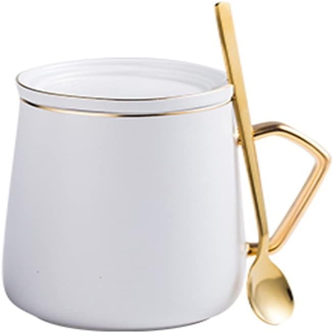 Ceramic Coffee/Tea Cup with Lid and Stainless Steel Spoon, 410 ml (14.4 oz), Color C