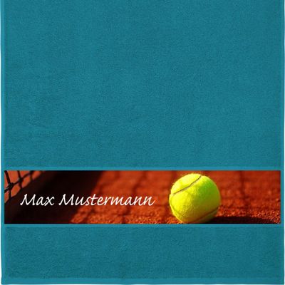Erwin Müller Personalized Hand Towel with Name – Sport Tennis Design – Petrol – 50 x 100 cm