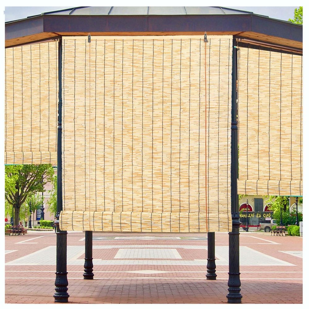 Retro Natural Bamboo Roller Blind, Reed Privacy Shade, Light-Filtering with Lift Mechanism, Customizable, 140 x 230 cm (W x H)