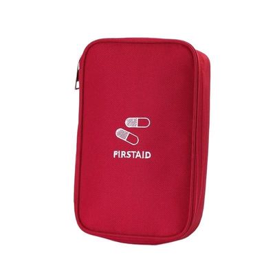1-Pc Portable Empty First-Aid Bag, Mini Travel Medicine Bag with Double Zippers, Pill Pouch for Outdoor Travel (Color: L Red)
