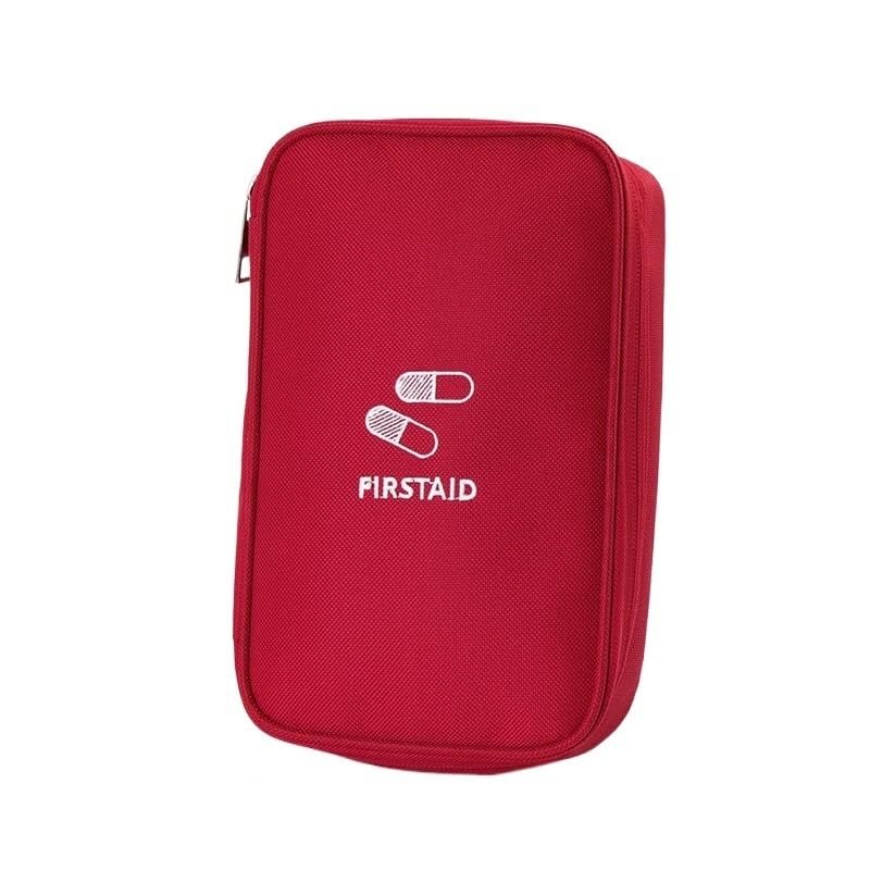 1-Pc Portable Empty First-Aid Bag, Mini Travel Medicine Bag with Double Zippers, Pill Pouch for Outdoor Travel (Color: L Red)