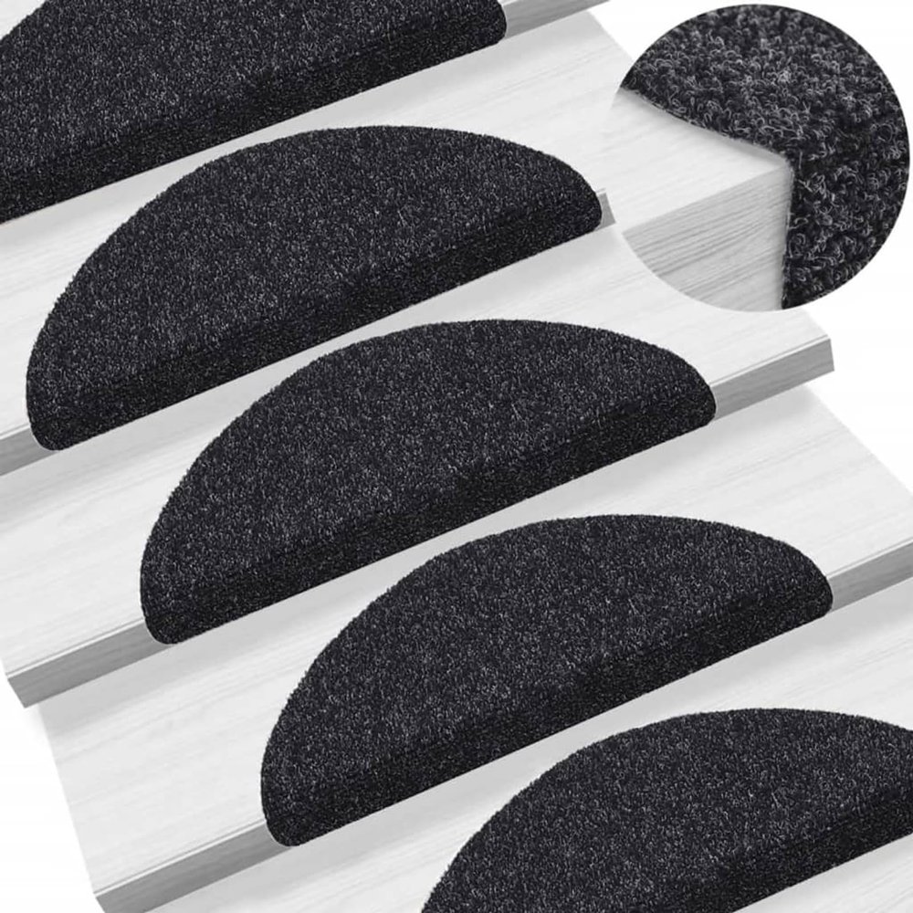 LAPOOH Self-Adhesive Stair Mats, 5-Piece Set, Black, 56 x 17 x 3 cm