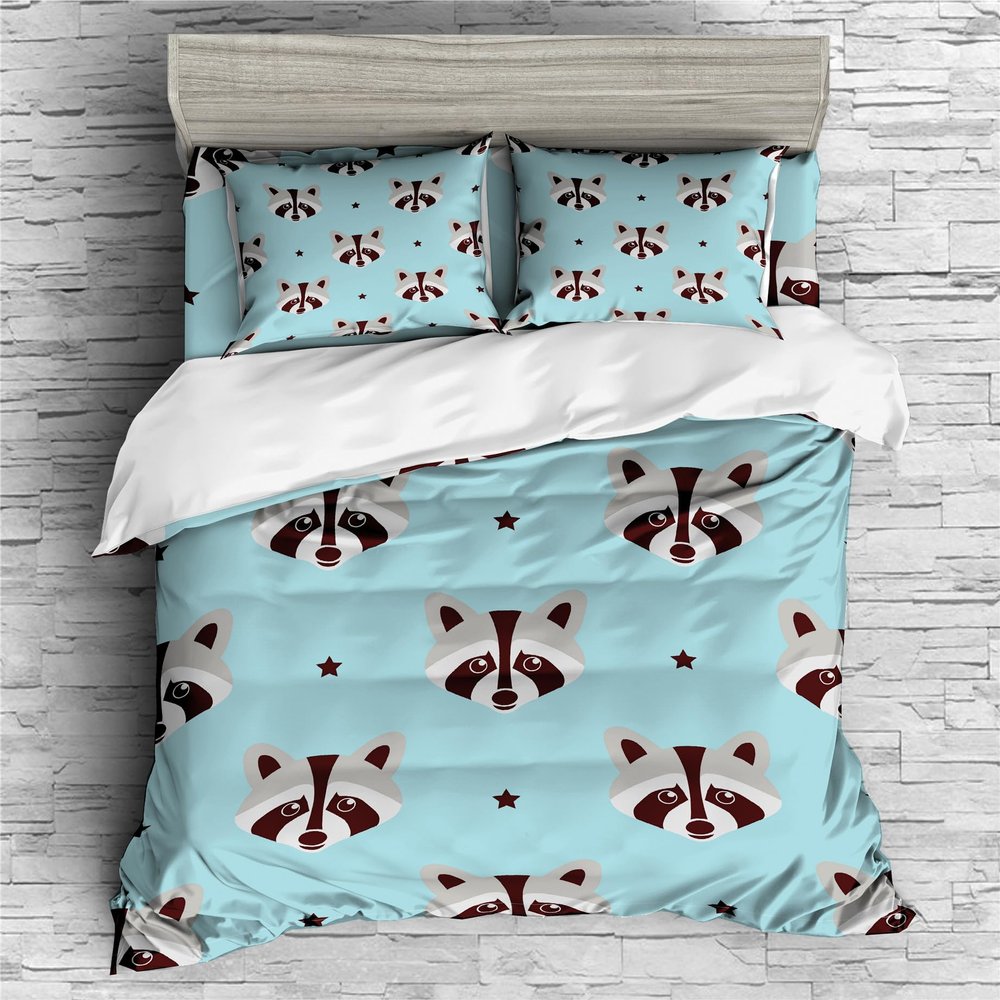 REALIN Raccoon Rainforest Bedding Set, 4-Piece, Double 200 x 200 cm