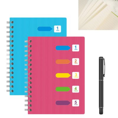 Nizirioo 2-Pack A5 Spiral Notebooks with Dividers, Lined, 14 x 21 cm, 120 Sheets/240 Pages