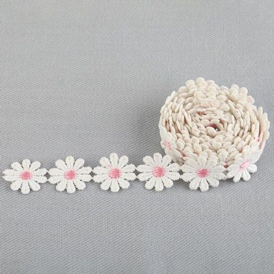 SYSUII 5-Yard 25 mm Daisy Flower Lace Trim, Embroidered Decorative Ribbon, Pink
