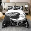 Boho Moth 100% Cotton Duvet Cover Set, 220 x 240 cm, Black and White Sun & Moon, Gothic Moth Skull, Galaxy Starry Sky Tribal Mandala view 1