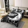Boho Moth 100% Cotton Duvet Cover Set, 220 x 240 cm, Black and White Sun & Moon, Gothic Moth Skull, Galaxy Starry Sky Tribal Mandala view 2