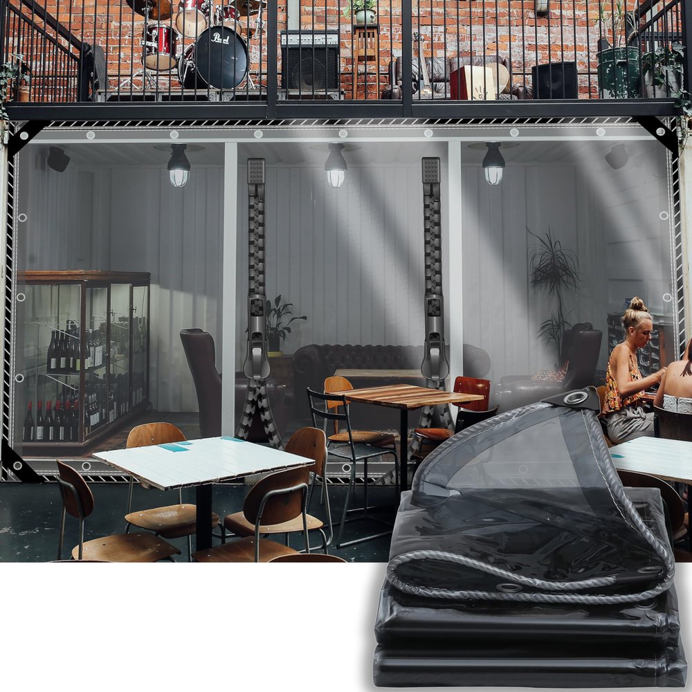 SSFMSF Transparent PVC Tarp with Two Zippers, 1.5 x 10.5 m, 400 g/m²