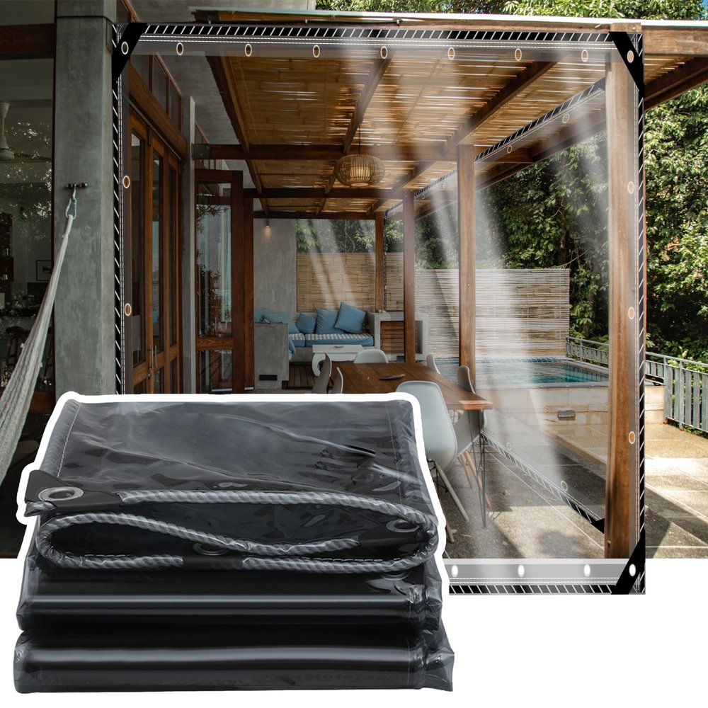 TMGJShd Foldable Transparent Perforated PVC Tarp with UV Protection, 6.5 × 7.5 m, 400 g/m