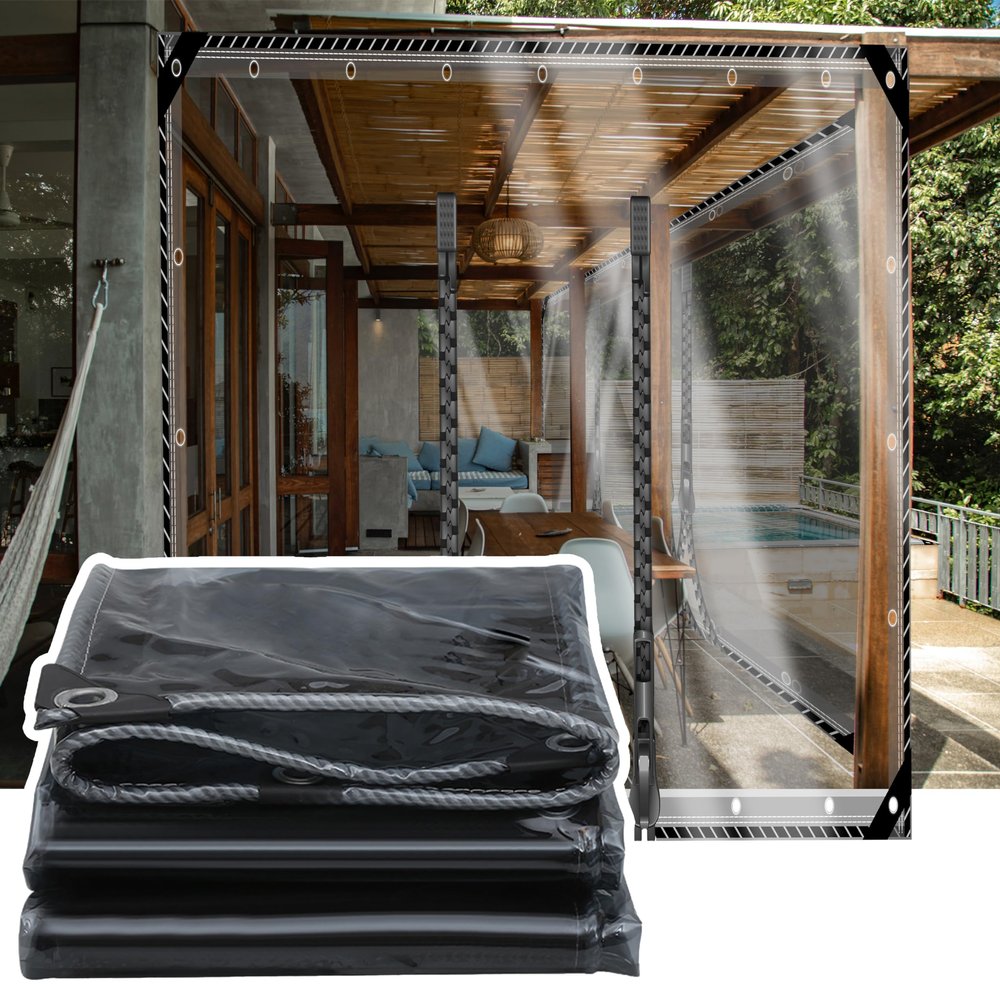 TMGJShd Foldable Perforated Transparent PVC Tarp with UV Protection, 2 Zippers, 5.5 x 10.5 m, 400 g/m