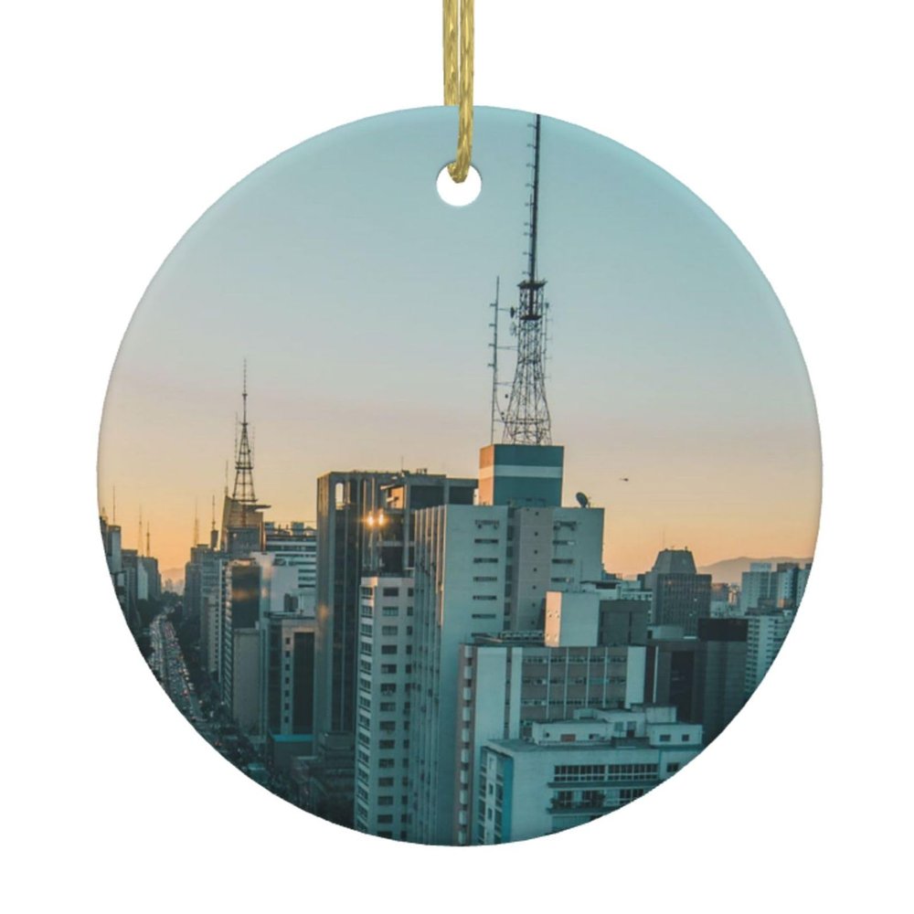 City in the Sunset Print Christmas Ornament