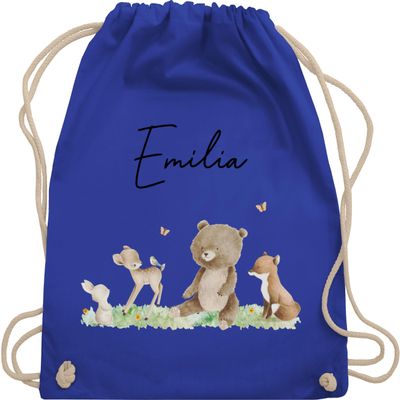 Drawstring Gym Backpack – Woodland Animals, Royal Blue