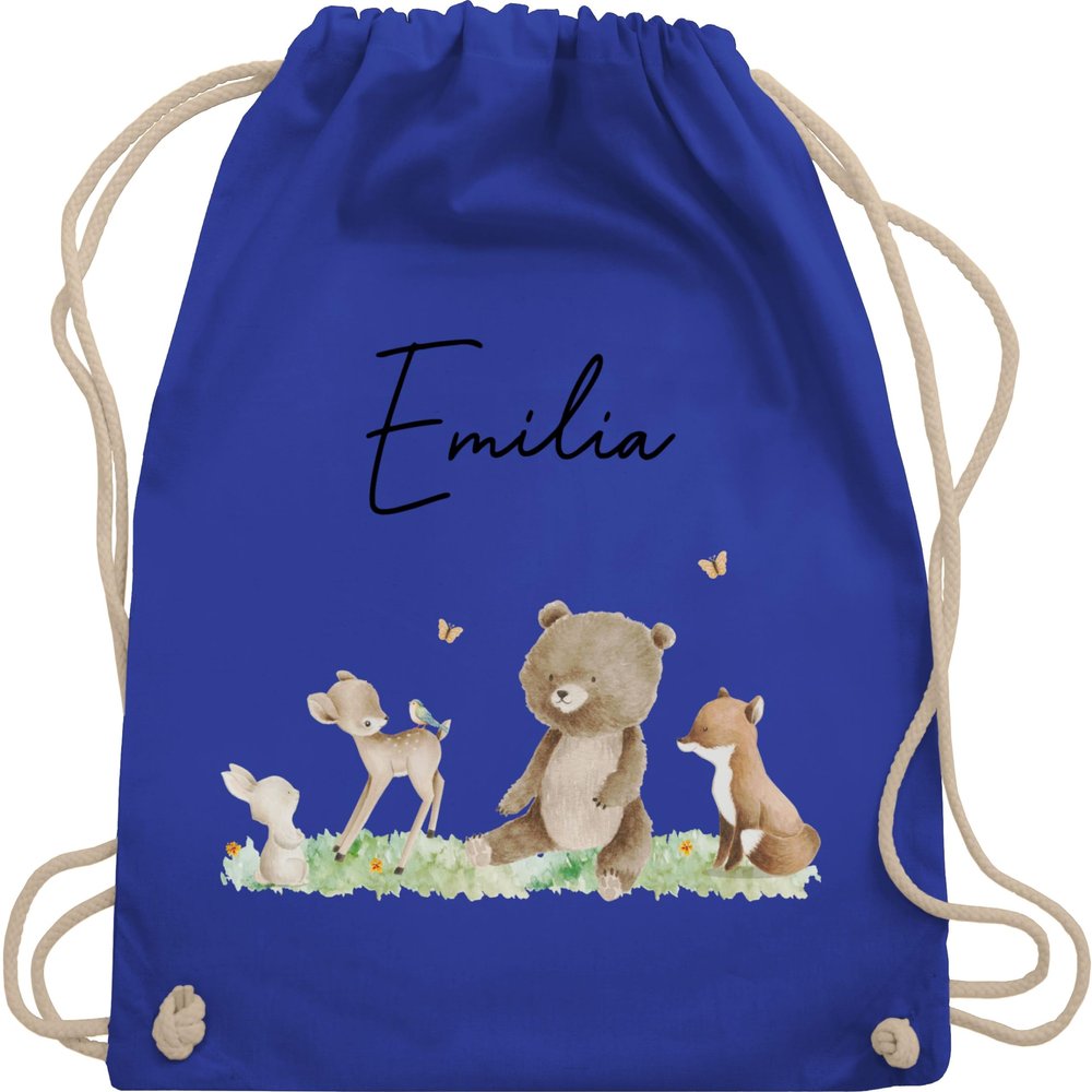 Drawstring Gym Backpack – Woodland Animals, Royal Blue