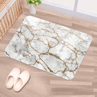 Luoweisi Gray Marble Indoor Doormat 40 x 60 cm, Washable, Non-Slip, Low Profile