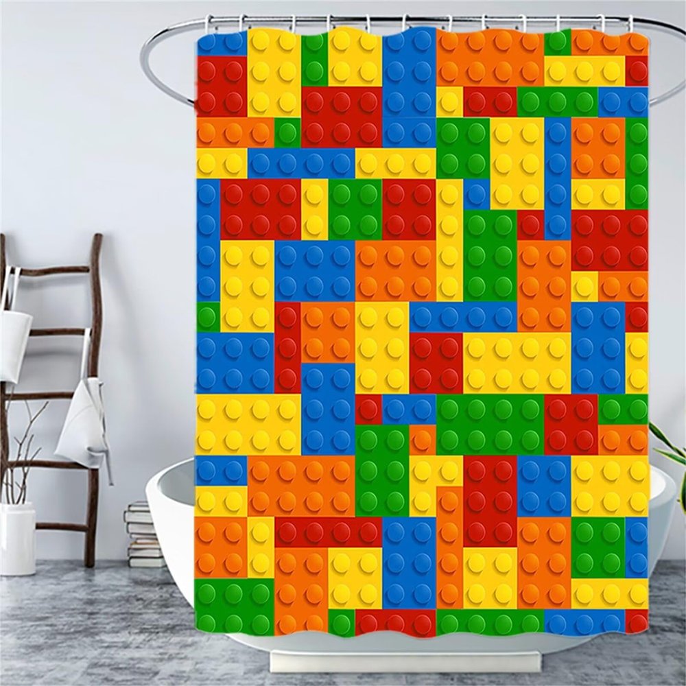 Anti-Mold 3D Shower Curtain, 90 x 220 cm, Colorful Building Blocks