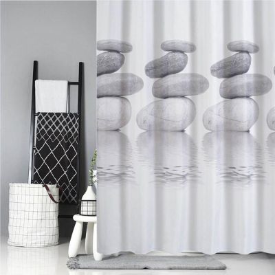 KEPPD Zen Decor Shower Curtain, Gray and White Stone, Waterproof Fabric, 180 x 220 cm