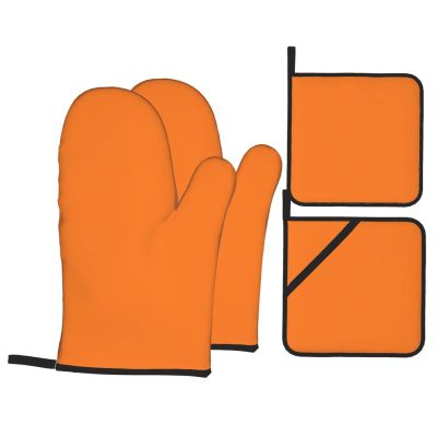 Beauty Burnt Orange Oven Mitt and Potholder Set, 4-Piece