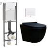 Bati Initio Rimless Wall-Hung Toilet Set, Matte Black Bowl, White Design Flush Plate view 1