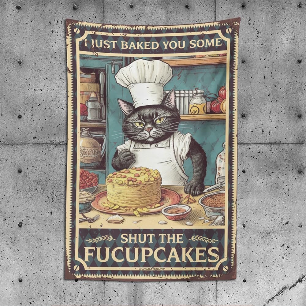 Things For Boys Room Cat Kitty I Just Baked You Some Cakes Tapestry Bar for Man Cave Backyard Bar Decor, 100 x 150 cm