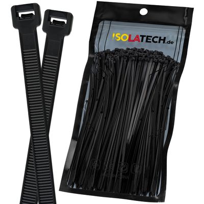 ISOLATECH 1,000 Black Cable Ties, 200 x 3.6 mm, Nylon, UV- and Heat-Resistant