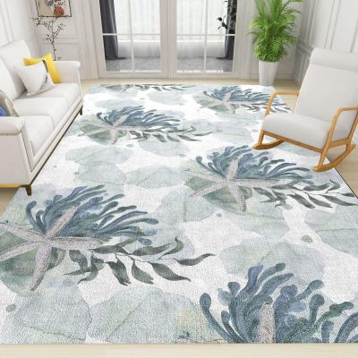 BEIGGA Nautical Coastal Area Rug, Starfish, Seaweed and Coral Pattern, 70 x 140 cm