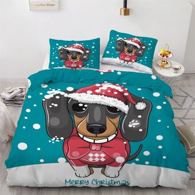 ROUSKI Dachshund Duvet Cover Set 135 x 200 cm, 2-Piece, 100% Microfiber, Reversible 3D Design, Zipper, with 80 x 80 cm Pillowcase