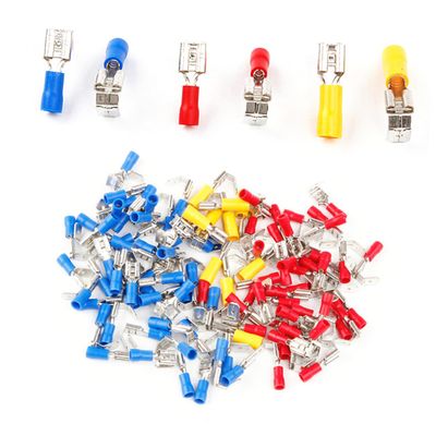 Wire Crimp Connectors, 100-Pack, 6.3 mm, PVC-Insulated Copper
