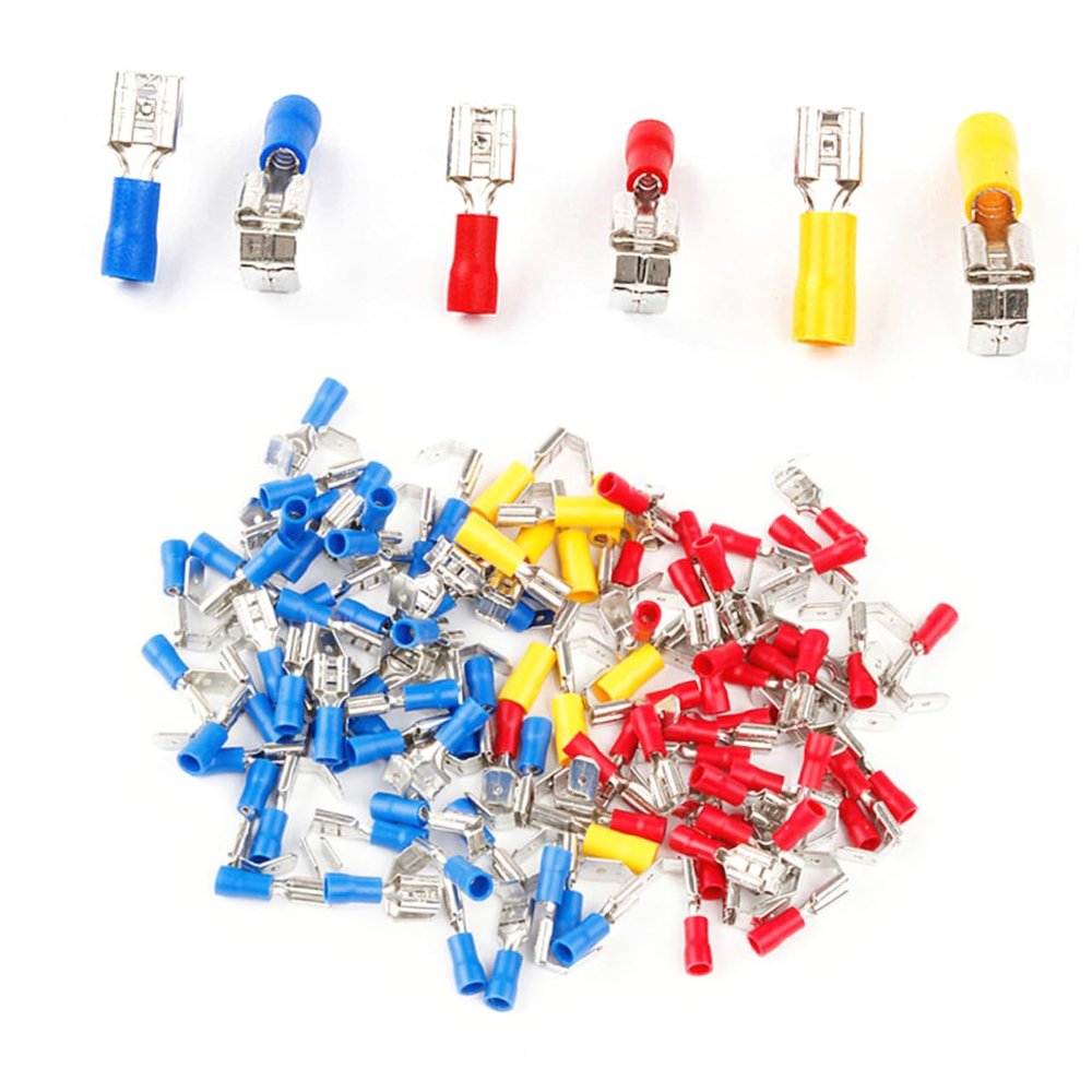 Wire Crimp Connectors, 100-Pack, 6.3 mm, PVC-Insulated Copper