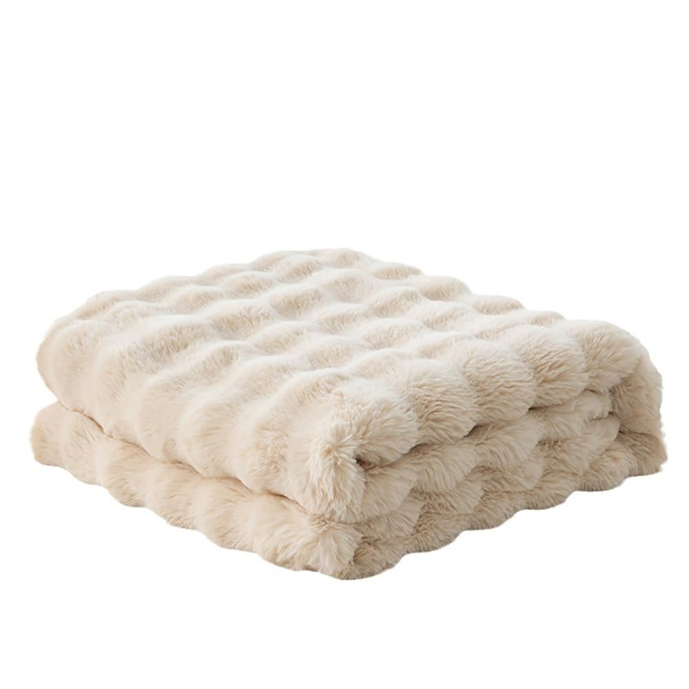 Fudaiki Faux Fur Plaid Sherpa Fleece Throw Blanket, Beige, 70 x 100 cm