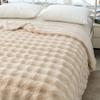 Fudaiki Faux Fur Plaid Sherpa Fleece Throw Blanket, Beige, 70 x 100 cm view 3